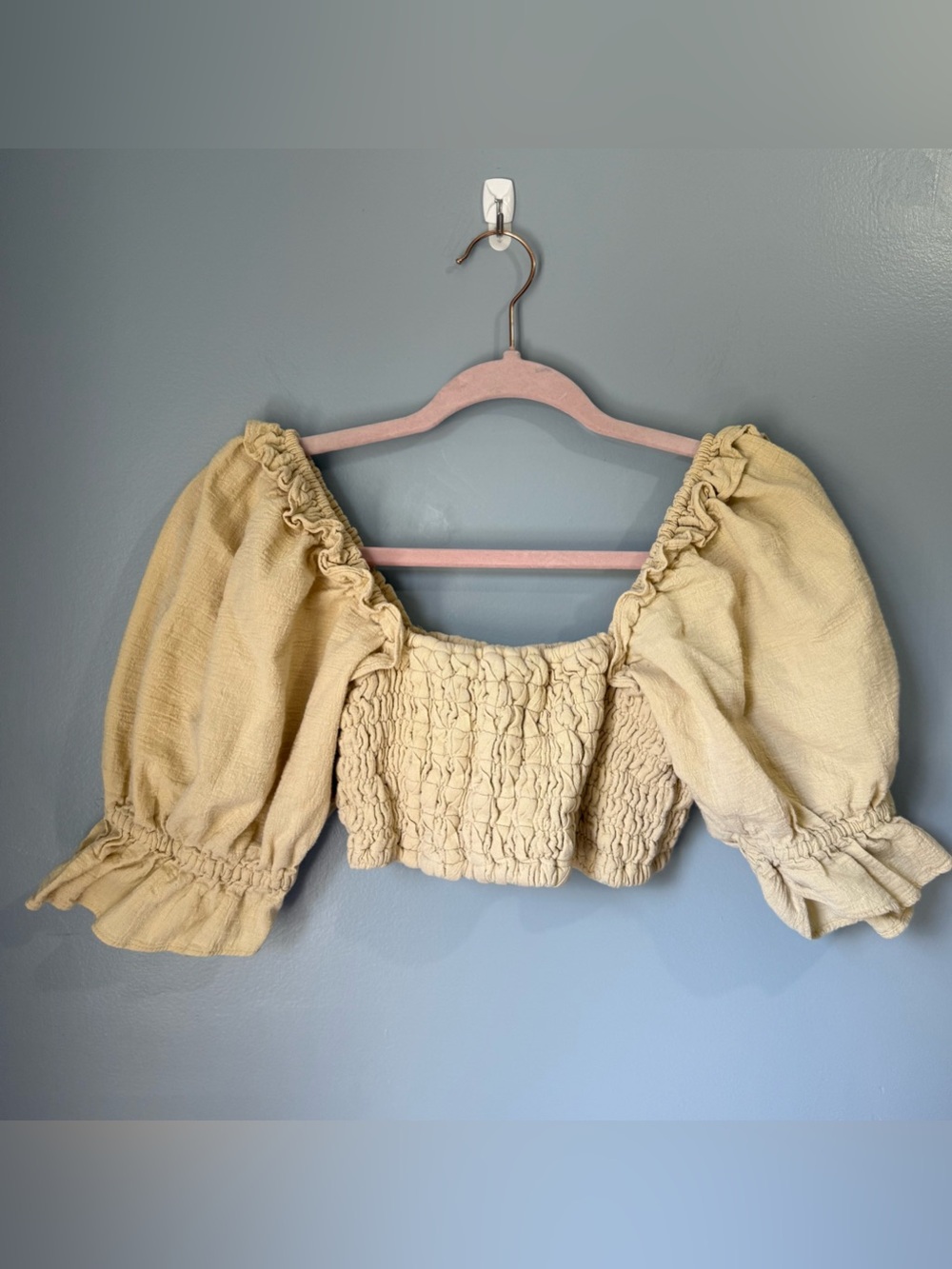 Free People smocked crop top features off-shoulder puff Size XS